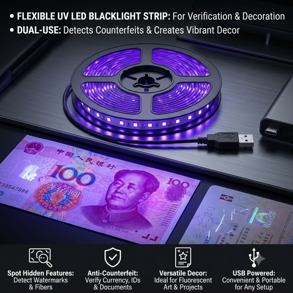 Decor Lighting Hours - Striscia LED UV SMD2835 DC5V 395-405nm,